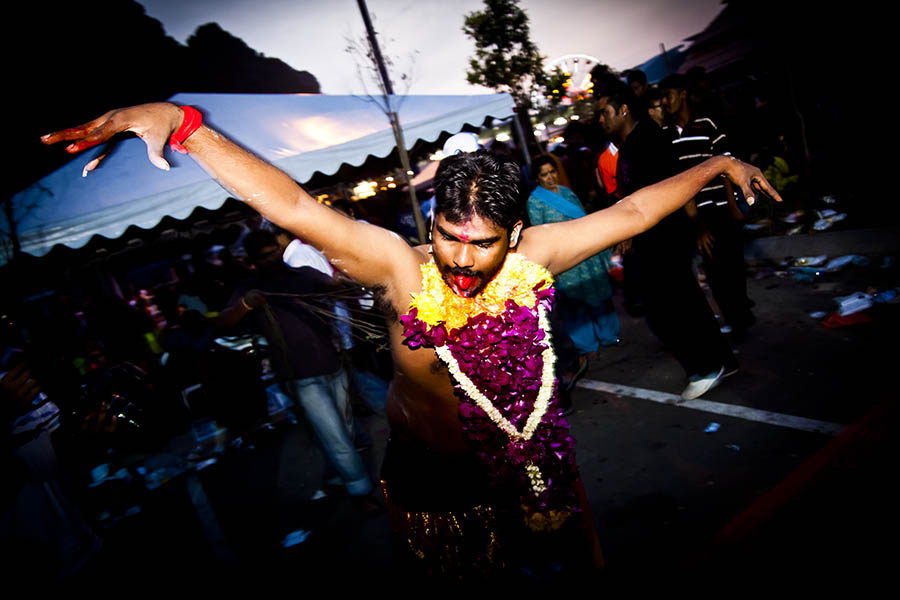 A celebrant enters a trance at the Thaipusam Festival at Batu Caves, Malaysia.