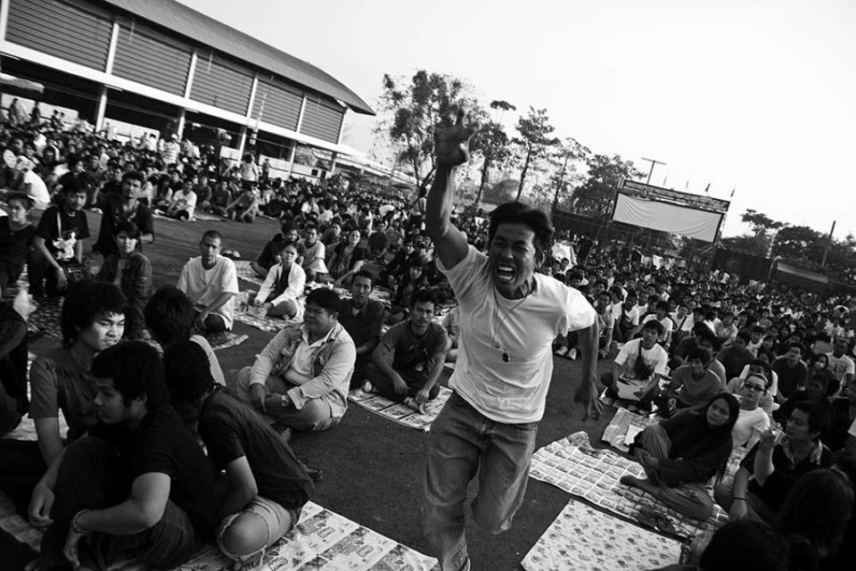 Entranced celebrant running through the crowd