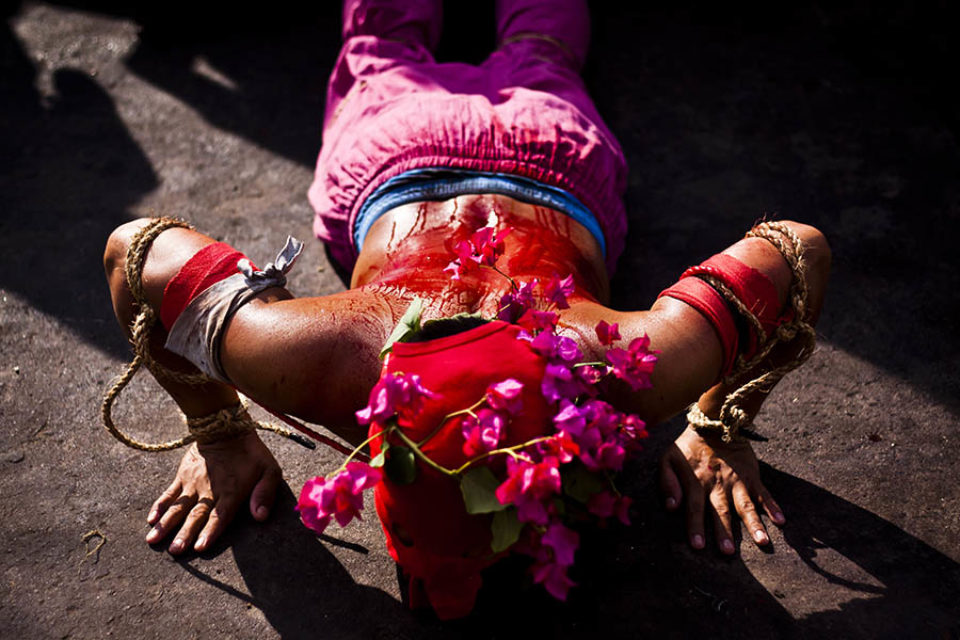 Celebrant prostrating himself