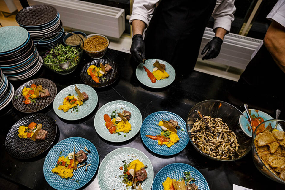 Chef plating food