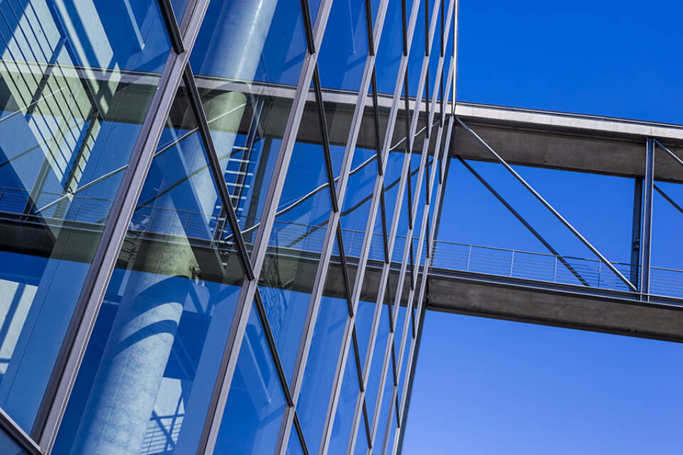 Paul Lobe Haus walkway and facade detail