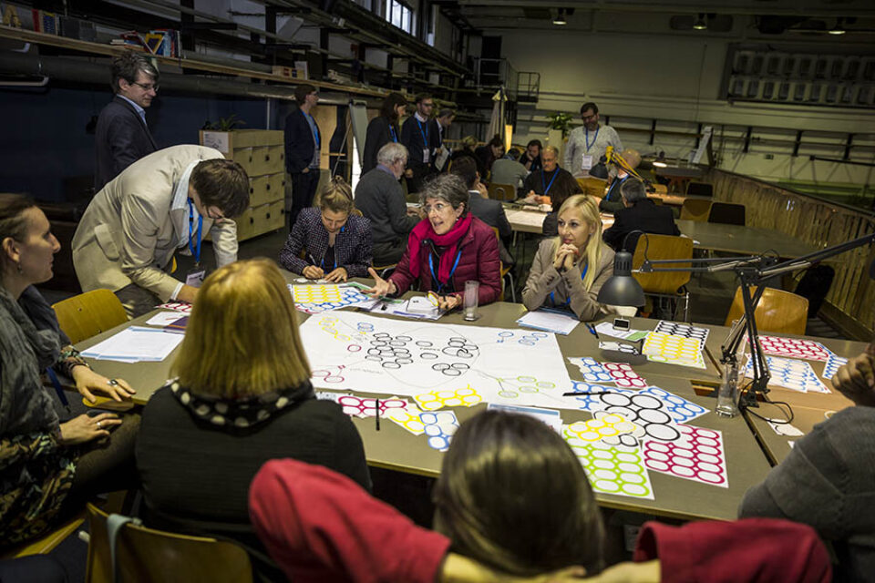 Conference goers in discussion