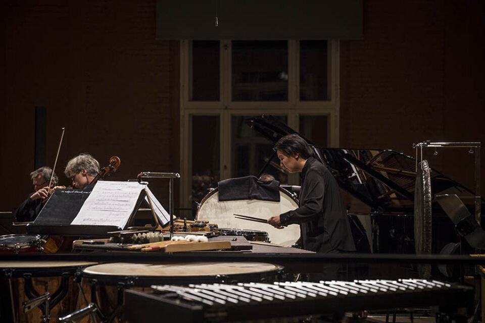 Classical percussionist performing onstage