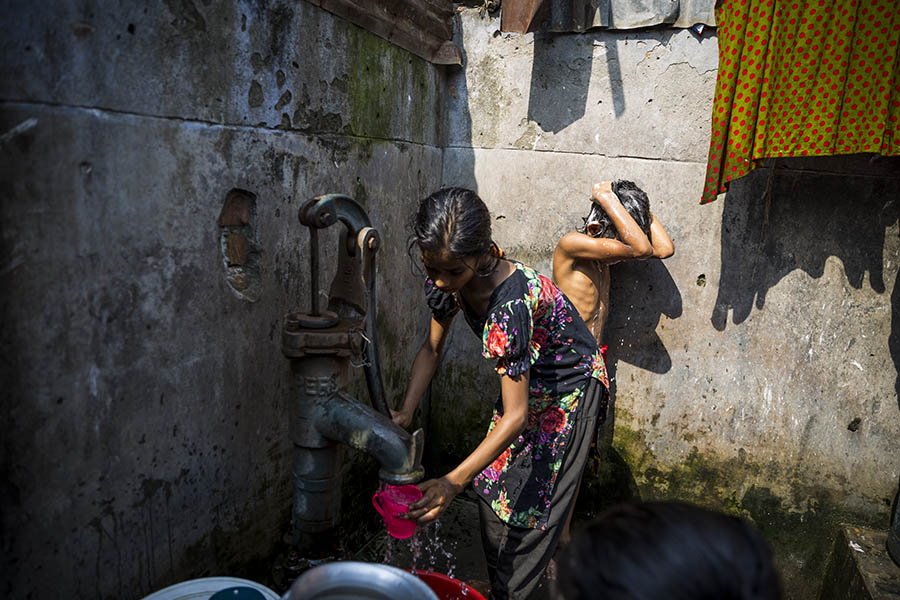 Young girls in washing area