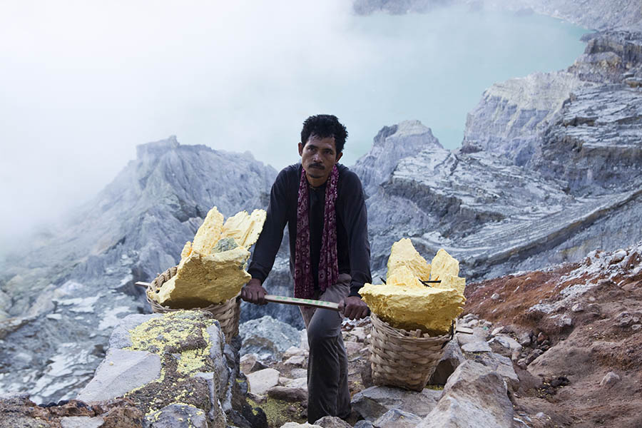 Miner at Kawa Ijen Sulphur Mines, Java, Indonesia