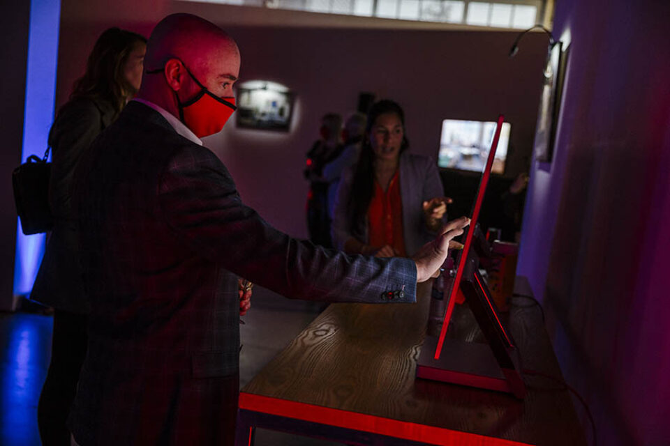 Man using computer at event