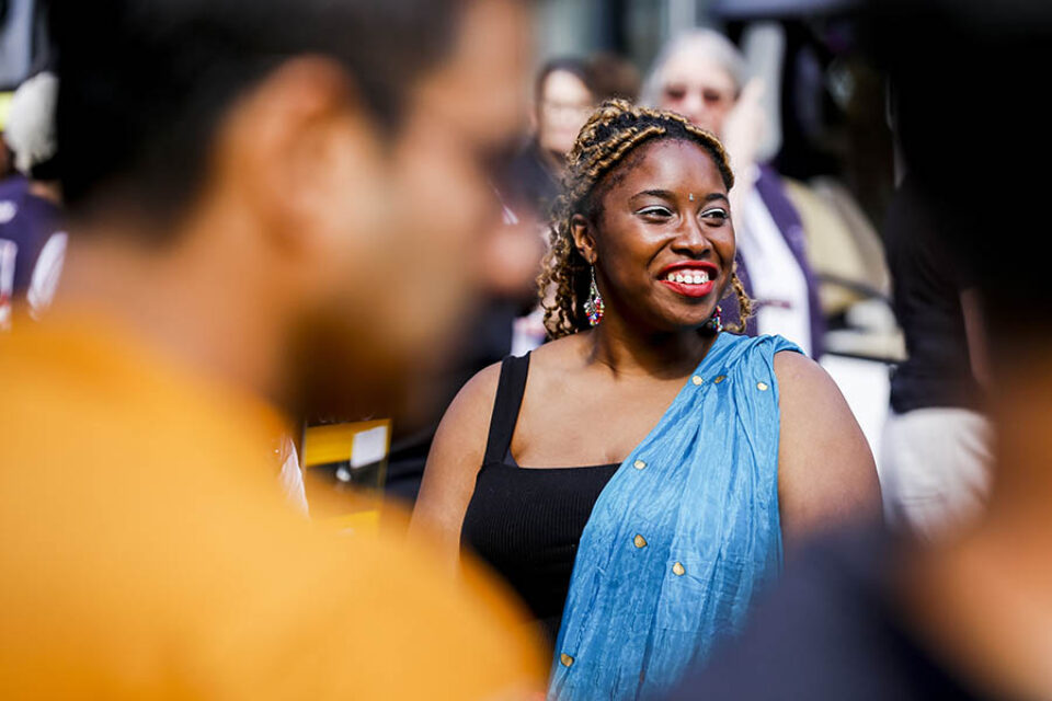 Smiling woman at Montreal street parade