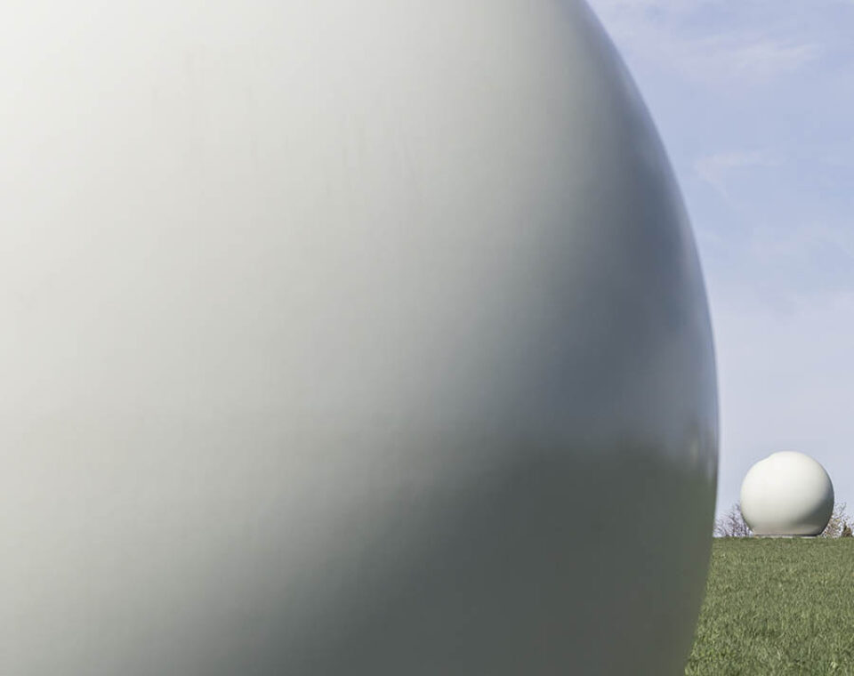 Close up of white spheres