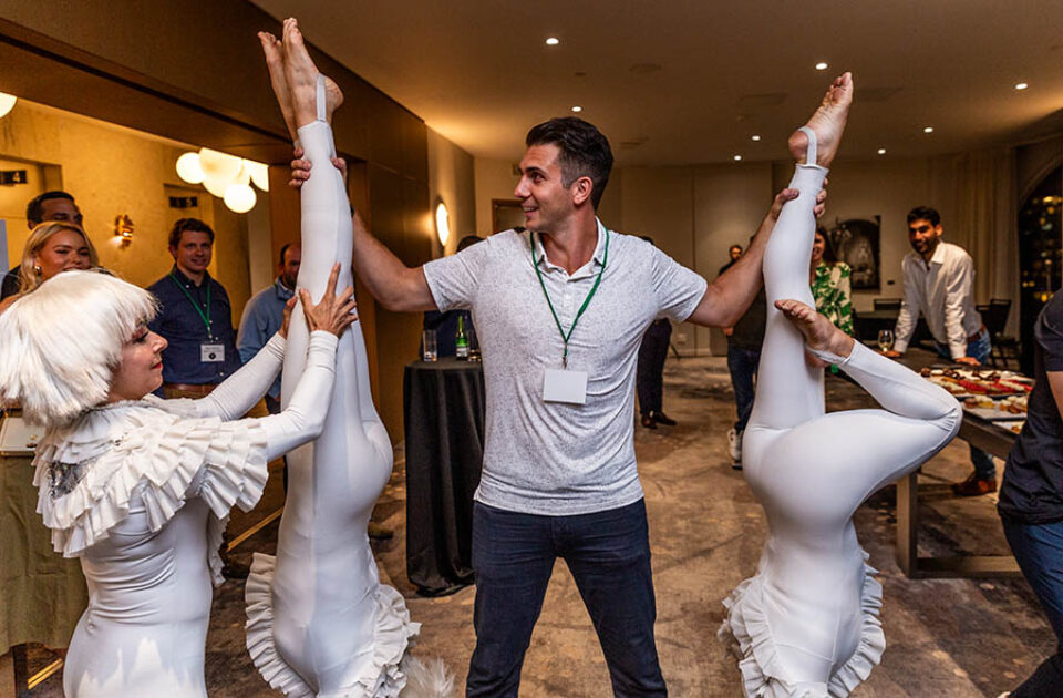 Acrobats at networking event