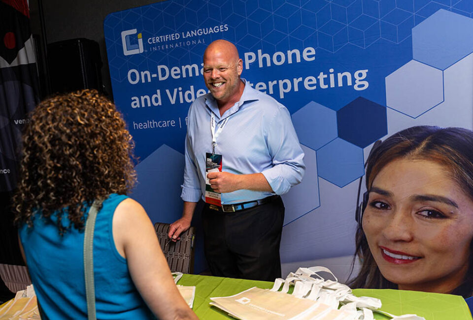 Delegates at event booth