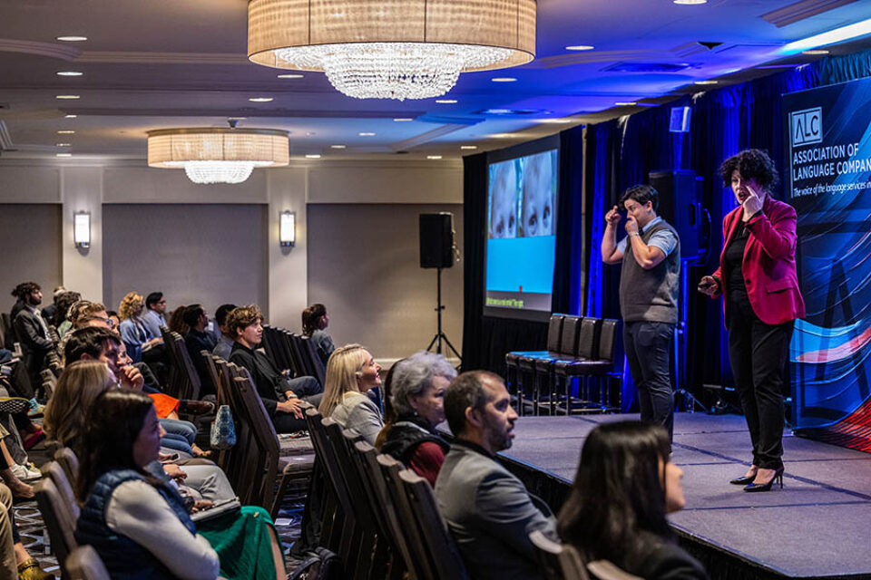 Presenter onstage in Montreal